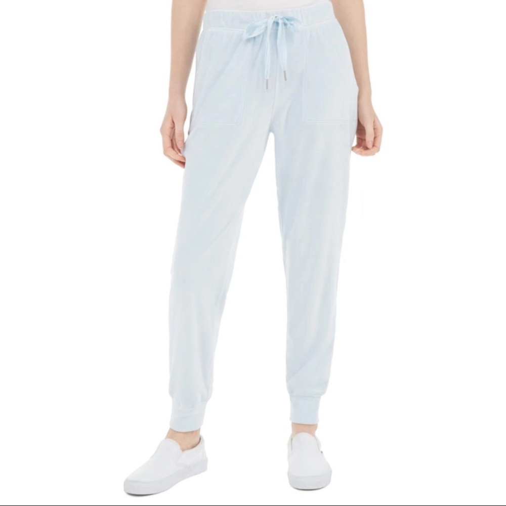 Planet Gold Juniors' Velvet Velour Jogger Pants Light Blue